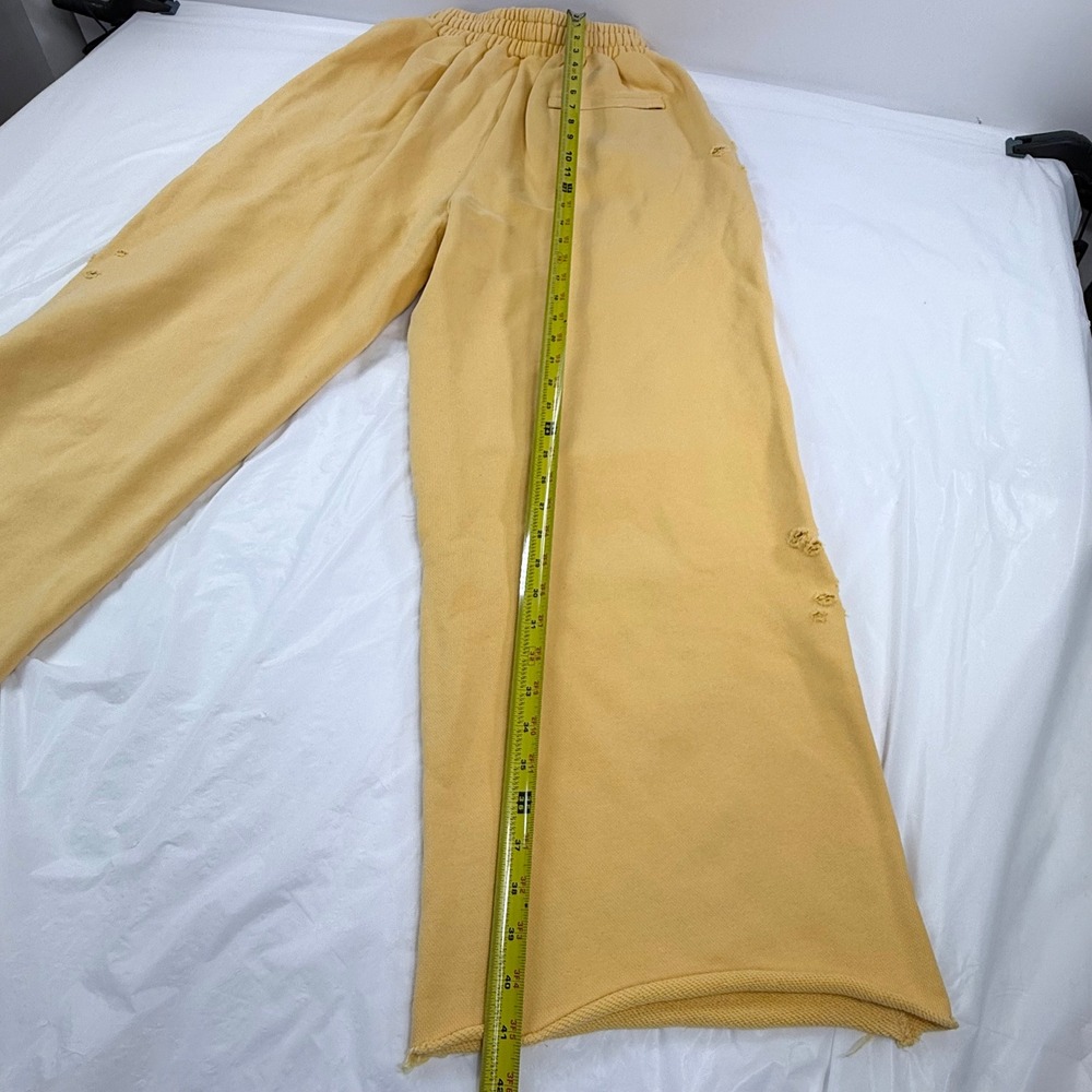MFM333 Distressed Sweatpants Yellow Wide Leg Streetwear Joggers Mens Medium NEW - Picture 3 of 8